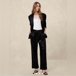 Banana Republic pleated wide leg sequin pants size 4 NWT black